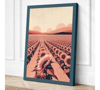 Sunflower Fields at Sunset Canvas Wall Art Print 18x12 Inch (46 x 30 cm)