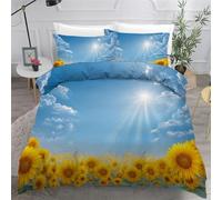 Sunflower Fields Emperor Size Duvet Cover Set 290x235 cm Blue Sky Quilt Cover 3D Reversible Bedding with Pillowcases Zipper Closure Soft Easy Care Comforter Covers Set a.3401