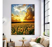Sunflower Fields Prints On Canvas Pictures, Canvas Poster Wall Art Home Decor Bright Yellow Print Painting, Natural Scenery Patterns 30x40cm No Frame, Bedroom Office Decorations