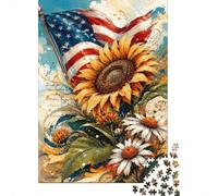 Sunflower Flag Flower 1000 Piece Mini Jigsaw Puzzle For Adults Gift Idea | 38x26cm Cardboard Puzzle Lovers Family Bonding Puzzle Assembly Birthday Gift Home Decor