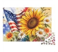 Sunflower Flag Flower 1000 Piece Mini Jigsaw Puzzle For Adults Home Decor | 52x38cm Cardboard Puzzle Lovers Family Bonding Puzzle Assembly Gathering Gift Living Room Decor