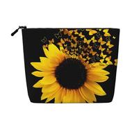 Sunflower Floral Butterflies Art Cosmetic Bag - Single Layer Large Capacity Travel Organizer, Daily Organizer with Zipper
