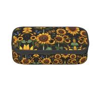 Sunflower Floral Butterflies Art Print Pencil Case,Large Capacity Pencil Case,Multi-Purpose Makeup Pouch with Zipper