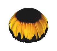 Sunflower Floral Butterflies Art Print Shower Cap - Double Layer Breathable, Adjustable Elastic Strap, Durable Hotel Travel Essentials