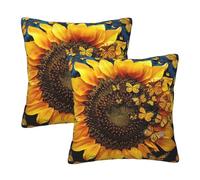 Sunflower Floral Butterflies Art Printed Pillowcase 2 Pack 18"x18", Soft Decorative Pillow Cases with Hidden Zipper Double-Sided for Sofa Bed Living Room Bedroom
