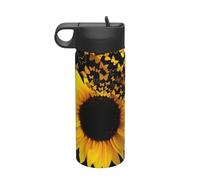 Sunflower Floral Butterflies Art Printing Camping Hiking Hydration Canteens Leak Proof Vacuum Insulated Stainless Steel 18oz