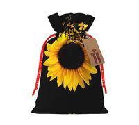 Sunflower Floral Butterflies Art Printing Cute Christmas Bag Drawstring Design 4.7x6.9 Inch For Christmas Party Birthday Gift Packaging