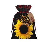 Sunflower Floral Butterflies Art Printing Cute Color Matching Plaid Christmas Bag Drawstring Design For Christmas Party Gift Packaging