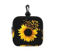 Sunflower Floral Butterflies Art Square Zipper Pouch with All-Over Print,Waterproof Rubber-Fabric, Lightweight Durable Small Organizer Bag for Coins, Cards, Keys
