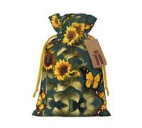 Sunflower Floral Butterflies Print Drawstring Gift Bags,For Holiday Season,Birthdays,Anniversaries And Any Special Occasion