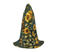 Sunflower Floral Butterflies Print Hooded Cloak For Men,Wizard Cape With Hood,Perfect For Halloween And Cosplay
