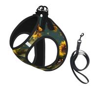 Sunflower Floral Butterflies Print Reflective No Choke Pet Vest Harness,Adjustable Soft Padded Dog Harness With Easy Control Handle