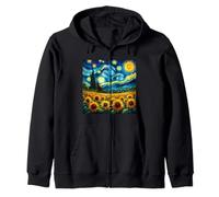 Sunflower Floral Flower Van Gogh Style Starry Night Art Zip Hoodie