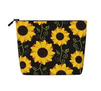 Sunflower Floral Print Single Layer Fake Hemp Makeup Bag Toiletry Bag Zipper Pouch Accessories for Women Black One Size Black One Size Black One Size, Black/White, One Size