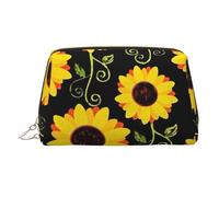 Sunflower Floral Printed Makeup Bag for Women Portable Leather Make up Bag Travel Gold Zipper Cosmetic Bags Organizer