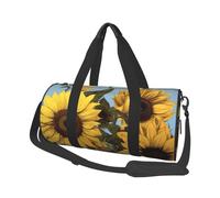 Sunflower Floral Printed Round Travel Duffel Bag Large Overnight Weekend Bags for Hiking, Vacations, Gym, Sports
