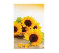 Sunflower Floral Prints Wooden Jigsaw Puzzle 300-Piece in Plastic Box, 26x38 CM Eco-Friendly Educational Puzzle for Family Fun & Adult Relaxation