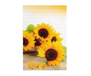 Sunflower Floral Prints Wooden Jigsaw Puzzle 300-Piece in Plastic Box, 26x38 CM Eco-Friendly Educational Puzzle for Family Fun & Adult Relaxation