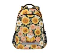 Sunflower Floral Summer Gnome big kid backpack with large books bag for 5th grade school boys girls mochila para ni?as