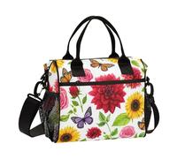 Sunflower Floral White Lunch Bag for Women Men Reusable Insulated Lunch Box for Adult Kids Leakproof Lunchbox Cooler Bags with Pockets for Picnic Work Office Travel