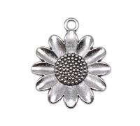 Sunflower Flower Charms For Wire Wrapping Crafts, 30x25mm, Antique Silver Color, 3 Pieces