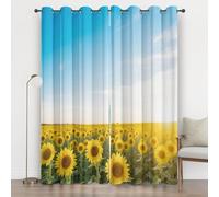Sunflower Flower Curtains 72 Inches Long, Floral Garden Eyelet Curtains for Bedroom, Thermal Insulated Energy Saving for Living Room Window Privacy Drapes Home Decor 2 Panels 66x72, Sky Blue c8G6