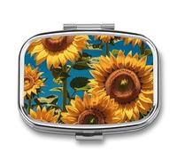 Sunflower Flower Pill Box 2 Compartments Portable Travel Pill Case Mini Medicine Organizer for Pocket Purse Metal Waterproof Medicine Container Holder Vitamin Fish Oil