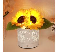 Sunflower Flower Touch Lamp, Rechargeable Wireless Table Lamp, 3 Colours Continuously Dimmable Small Night Light,Gift for Mum for Valentine's Day, Mother's Day, Christmas