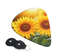 Sunflower Flowers 6 Pack Guitar Picks With Holder, Personalized Guitar Plectrums Non-Slip Portable Ukulele Bass Picks 0.71mm For Acoustic Guitar Lovers Gifts