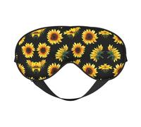 Sunflower Flowers Plants Black and Yellow Print Sleep Mask Silk Eye Cover Soft Satin Blindfold Elastic Strap Night Eyeshade Travel Nap for Women Men