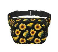Sunflower Flowers Plants Black And Yellow Print Unisex Square Double Layer Waist Bag Crossbody Fanny Pack Travel Workout Accessory, Black, One Size