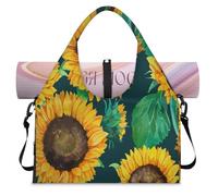 Sunflower Flowers Sports Duffel Bag for Women Men Yellow Flowers Weekend Overnight Bag with Shoe Compartment Shoulder Tote Luggage Bag for Yoga Gym Travel