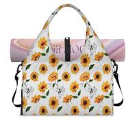 Sunflower Flowers Sports Duffle Bag with Shoe Compartment Sunflower Floral Weekend Overnight Bags Tote Cabin Luggage Bag for Gym Yoga Travel