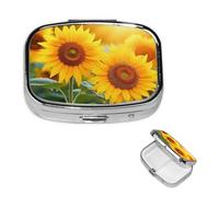 Sunflower Flowers Square Metal Pill Box 2 Compartment Cute Travel Pill Organizer Case Portable Medicine Vitamin Organizer Pill Case for Women Men Travel Unique Gift