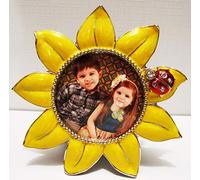 Sunflower Frame, 2"x2" Round Picture Frame with Red Jeweled Ladybug