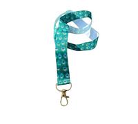 Sunflower & Fruit Print Ribbon Lanyard - 1" Grosgrain Neck Strap with Lobster Clasp - Floral Badge Holder or Keychain - Individual or Bundle Pack (Green Peacock Feathers)