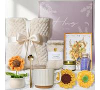 Sunflower Gift Baskets for Women, 10pcs Get Well Soon Care Package with 100x150cm Fleece Blanket, 12oz Texture Ceramic Mug, Greeting Card, Thinking of You, Self Care Birthday Gifts for Mom Friend