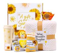 Sunflower Gift Box for Women, Sunshine Birthday Gifts, Luxury Self Care Package, 9-in-1 Gift Baskets with Blanket, Tumbler, Candle, Bath Bomb, Plush & More, Thank You, Get Well Soon, Cheer Up Gifts
