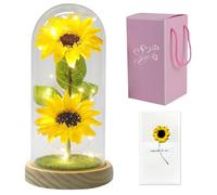 Sunflower Gifts for Women, LED Flower Lamp in Glass Dome, Sunflowers Artificial Flowers, Sunflower Plant Gifts for Mother's Day, Anniversary Christmas, Yellow Glass Lamps Ornaments.