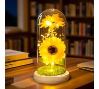 Sunflower Gifts for Women, Sunflowers Artificial Flowers Decor in Acrylic Dome with LED Light, Eternal Flower Present for Women, Men, Coworker, Birthday, Anniversary