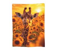 Sunflower Giraffe Cute Animal Blanket, Soft Blankets Flannel Bed Throw Cozy Lightweight Plush Birthday Valentines Giraffe Gifts for Kids Boys Girls Women Sofa Couch Bed Home Warm Home Decor 80"x60"