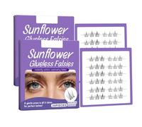 Sunflower Glueless Falsies 36 Pieces Natural Short Self-Adhesive Cluster Eyelashes No Glue Required Wear Curved and Natural Eyelashes (Black-2)