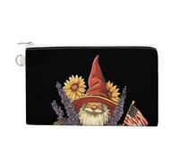 Sunflower Gnome U.S. Flag Custom Canvas Coin Purse Change Wallet Bag Small Makeup Bags for Men Women 7.5 X 4.6 Inch