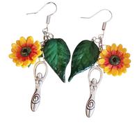 Sunflower Goddess Earrings, Handmade Polymer Clay Pagan Jewellery Wicca Witch Druid Summer Solstice Litha Alban Hefin