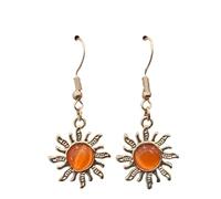 Sunflower Gold Earrings, Retro, Orange Moonstone, Gold plated Sun Earrings with orange centre on 18k gold plated hooks, Dangle Earrings (Sunflower Gold Earrings)