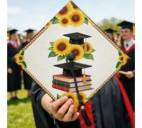 Sunflower Graduation Cap Topper, Festive Bright Graduation Cap Books Celebration Yellow Grad 2026 Decorations Hat Ideas for Celebration Senior Year Keepsake 9.5x9.5 Inch