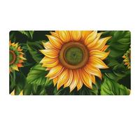 Sunflower Green Leaves Pattern Non-Slip Bath & Kitchen Mat, Oil & Water Absorbent, Quick Dry