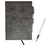 Sunflower Grey Leather Journal - Modern Writing Notebook with Closure and Pen Holder Secret Diary 200 Pages A5 Notebook Gift for Employee School Office Back to School Party Graduation Birthday Gift