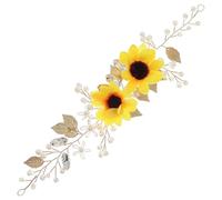 Sunflower Hair Accessories for Women, Crystal Sunflower Headpiece with Pearls, Silk Cloth, Zircon Decor Headband for Wedding, Party, Evening