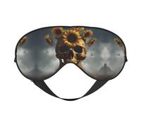 Sunflower Halloween Skull Breathable Adjustable Eye Mask Effective Shading Blindfold for Sleeping with Elastic Strap